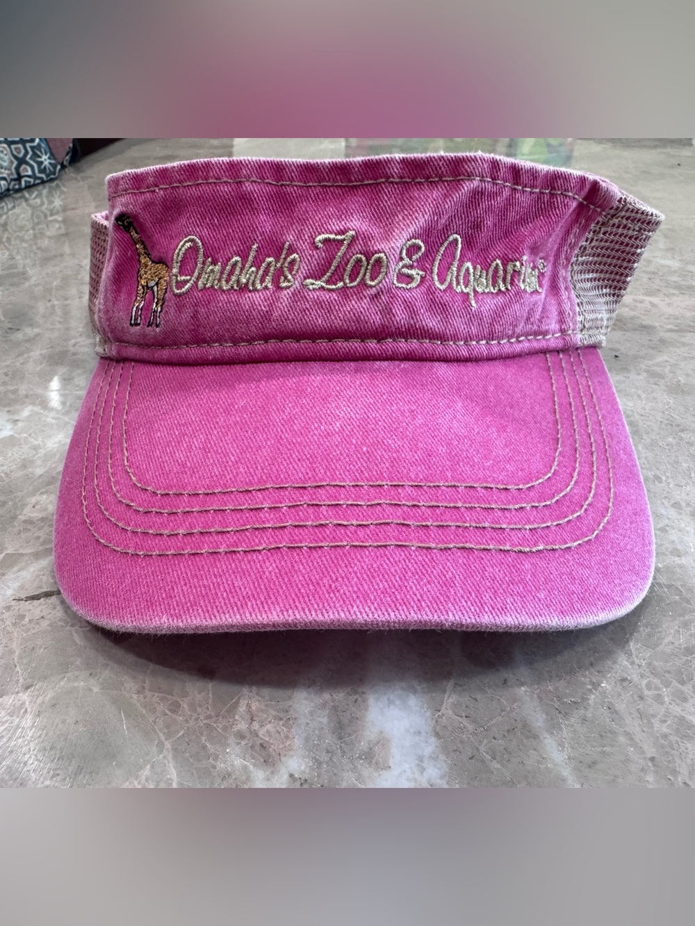 Omaha's Henry Doorly Zoo Pink Visor - Giraffe Embroidery - Distressed Style